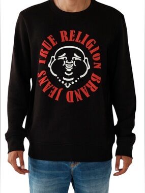 True Religion Black Crewneck with Red and White Logo